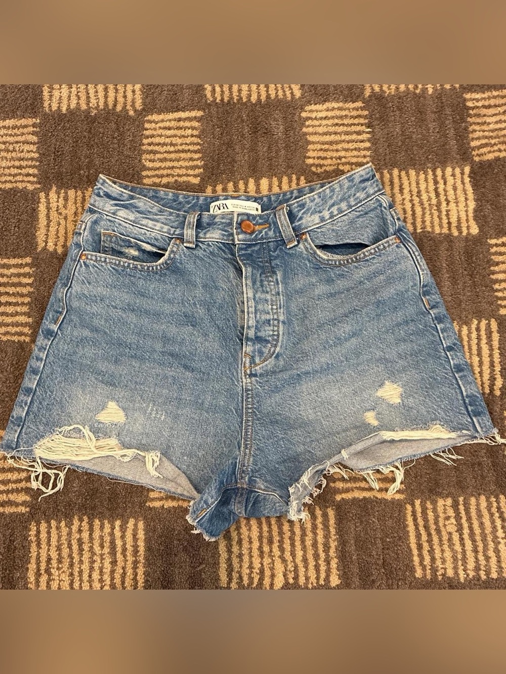 Zara Light Blue Distressed Denim Shorts